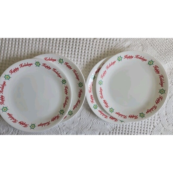 4 Happy Holidays Christmas Snowflake Corelle 8 1/2” Dinner Plates EUC - Picture 1 of 4